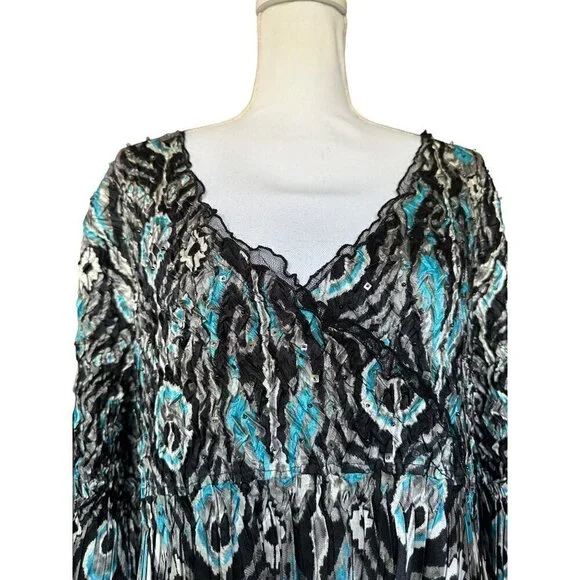 Vintage Alberto Makali Size XL Multicolor Lace Trim Long Sleeve Top Blouse - Picture 4 of 11